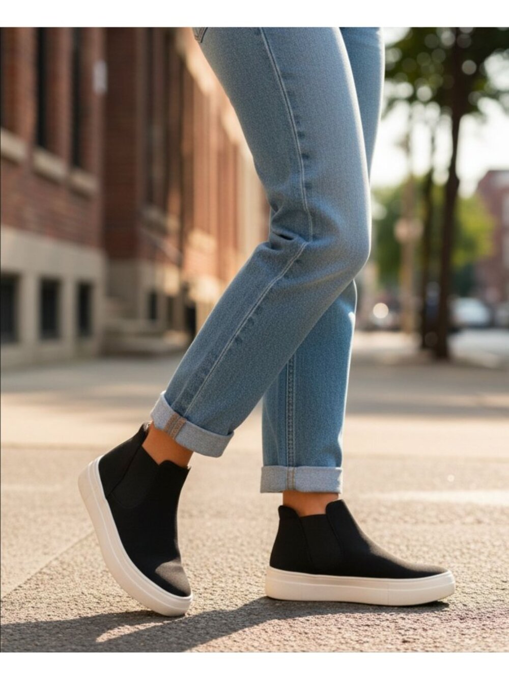 Black Chelsea Slip On Sneakers Platform Sole Minimalist Ankle Boots
